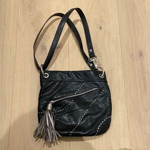 Black Studded Crossbody Bag with Tassel